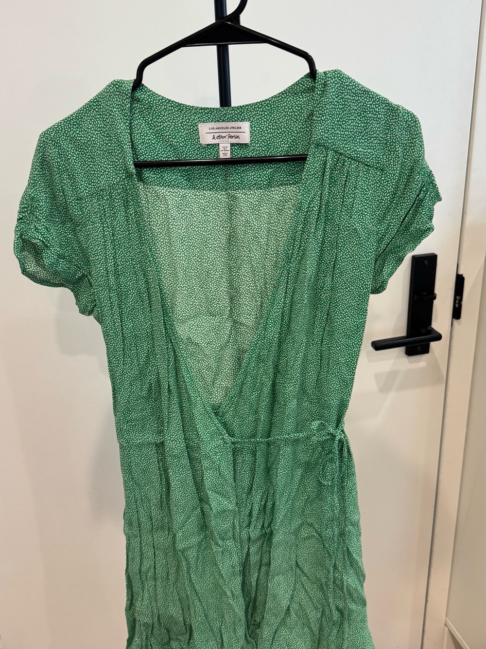 & Other Stories Green Wrap Dress with Tiny White Dot Print